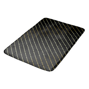 Elegant Geometric Gold Pattern On Black Bath Mat