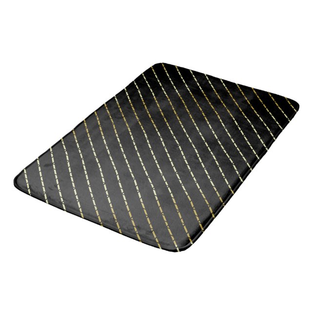Elegant Geometric Gold Pattern On Black Bath Mat (Angled)