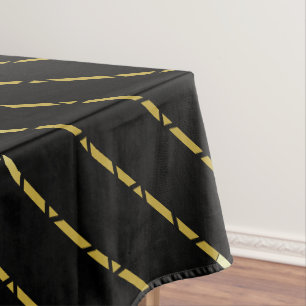 Elegant Geometric Gold Pattern On Black Tablecloth