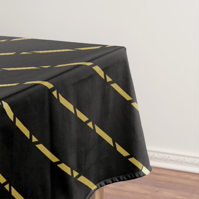 Elegant Geometric Gold Pattern On Black Tablecloth (In Situ)