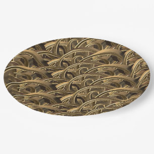 Elegant Geometric Gold Typography Pattern Paper Plate