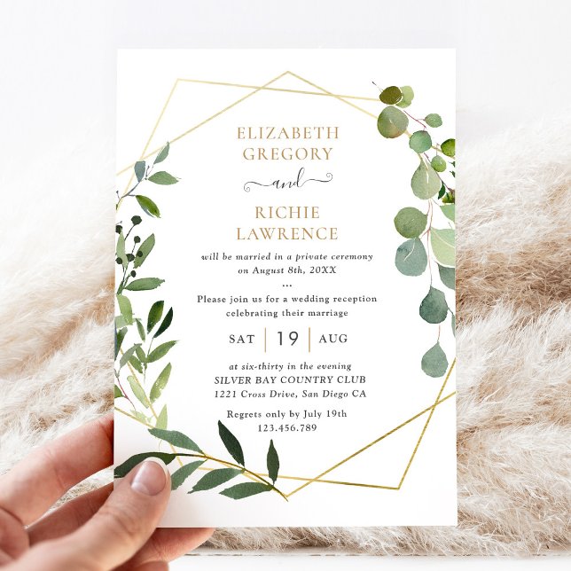 Elegant Geometric Greenery Wedding Reception Invitation (Creator Uploaded)