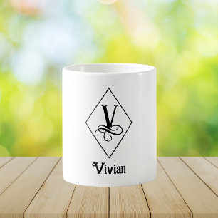Elegant Geometric Initial Monogram V Coffee Mug