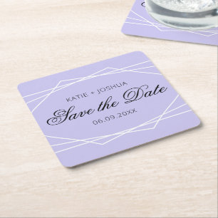 Elegant Geometric Lavender Save the Date Square Paper Coaster