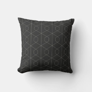 Elegant Geometric Lines Pattern Black and White Cushion