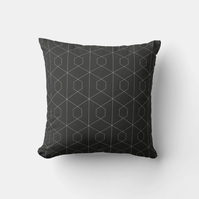 Elegant Geometric Lines Pattern Black and White Cushion (Front)