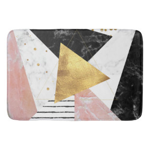 Elegant geometric marble and gold design bath mat