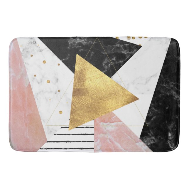 Elegant geometric marble and gold design bath mat (Front)