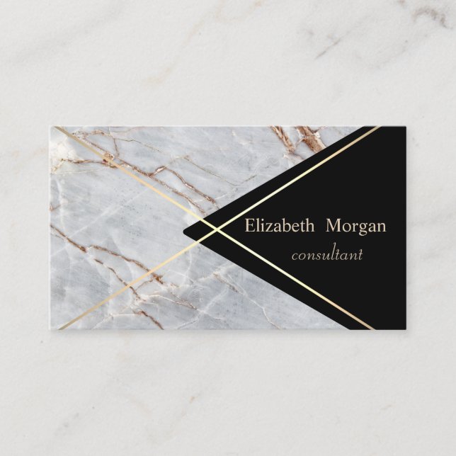 Elegant Geometric Marble Gold Stripes Business Card (Front)