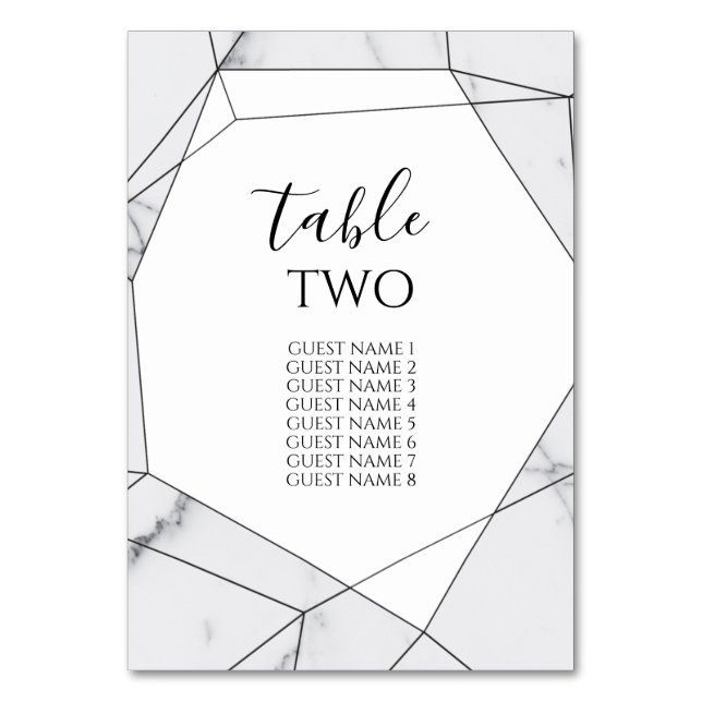 Elegant Geometric Marble Wedding Guest Names Table Number (Front)