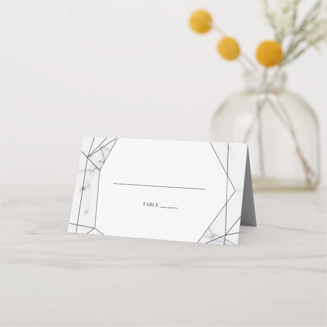 Elegant Geometric Marble Wedding Place Card (Front)