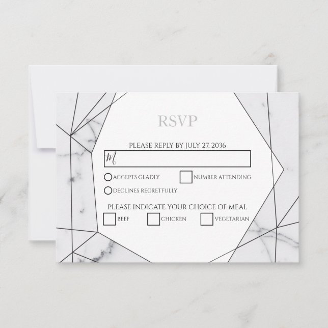 Elegant Geometric Marble Wedding RSVP Cards (Front)