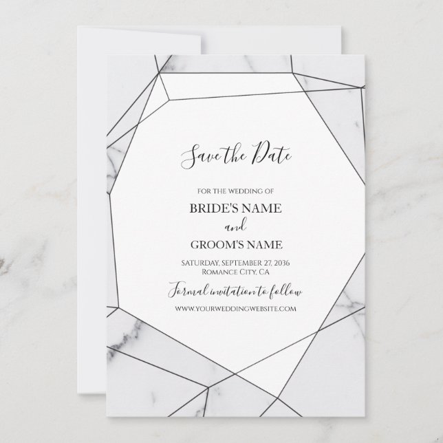 Elegant Geometric Marble Wedding Save The Date (Front)