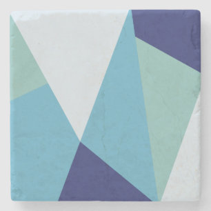 Elegant geometric navy blue and sea green pastel stone coaster