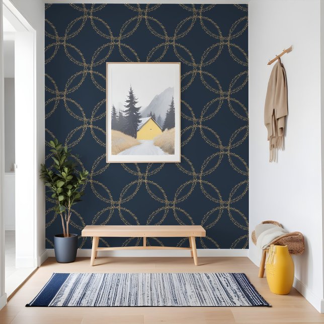 Elegant Geometric Navy Gold Glitter Circle Pattern Wallpaper (Elegant Geometric Navy Gold Glitter Circle Pattern Wallpaper)