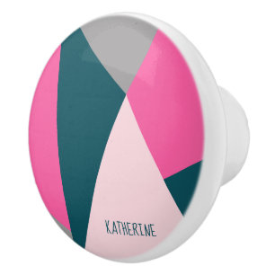 Elegant geometric pastel hot pink emerald green ceramic knob