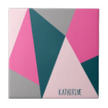 Elegant geometric pastel hot pink emerald green ceramic tile<br><div class="desc">Modern geometric design in pink,  grey and green colours.</div>