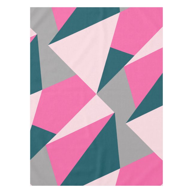 Elegant geometric pastel hot pink emerald green tablecloth (Front)