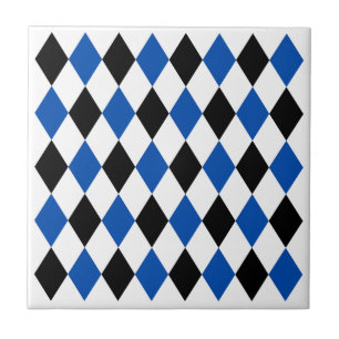 Elegant geometric pattern Black Blue White Ceramic Tile