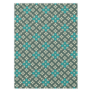 Elegant Geometric Pattern in Teal and Sage Vintage Tablecloth
