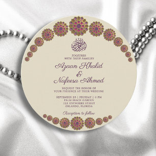 Elegant & Geometric Pattern Islamic Round Wedding Invitation