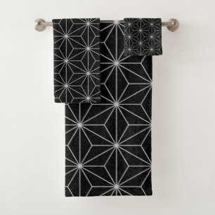 Elegant Geometric Pattern -Silver & Black- Bath Towel Set