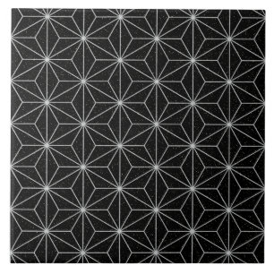 Elegant Geometric Pattern -Silver & Black- Ceramic Tile