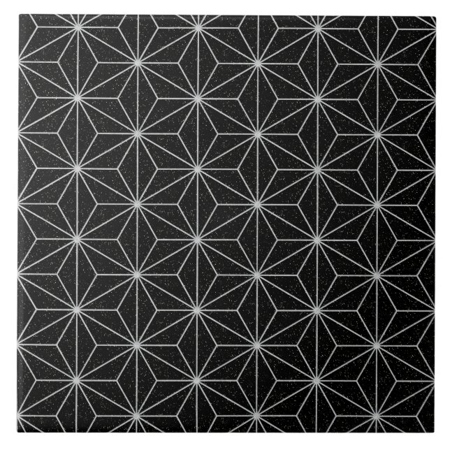 Elegant Geometric Pattern -Silver & Black- Ceramic Tile (Front)