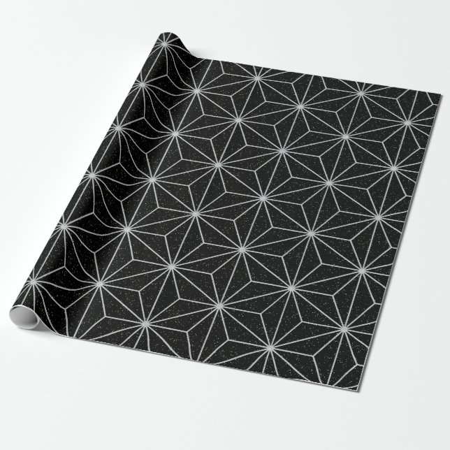 Elegant Geometric Pattern -Silver & Black- Wrapping Paper (Unrolled)