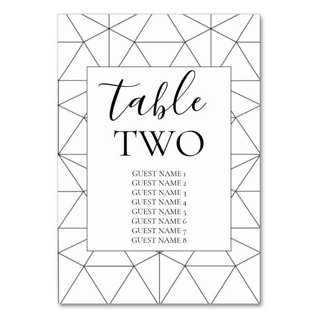 Elegant Geometric Pattern Wedding Guest Names Table Number (Front)
