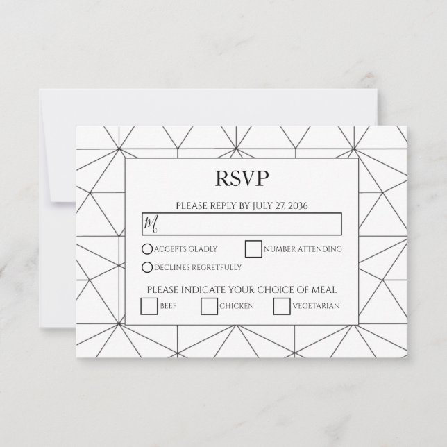 Elegant Geometric Pattern Wedding RSVP Cards (Front)