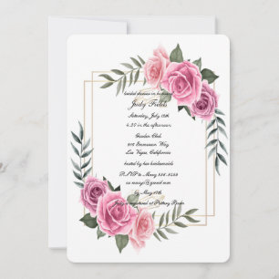 Elegant Geometric Pink Rose Bridal Shower Invitation