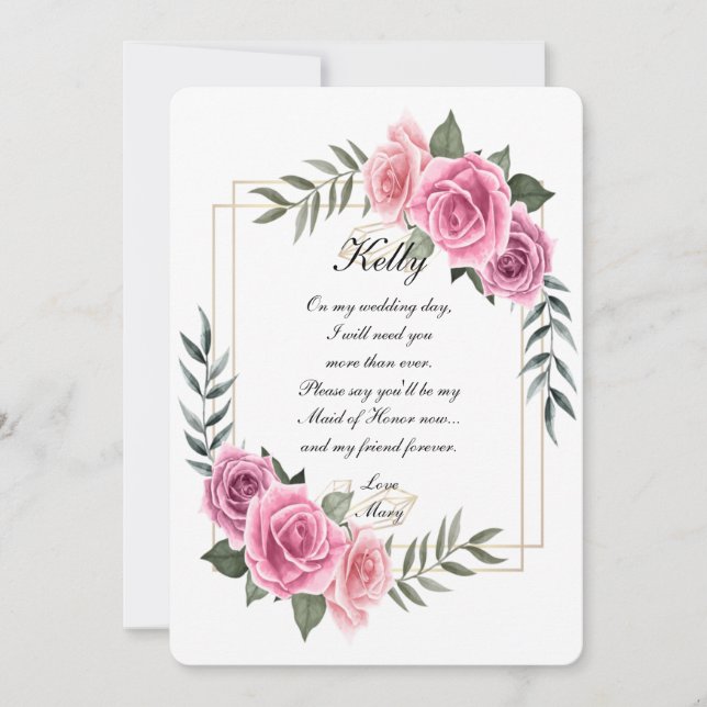 Elegant Geometric Pink Rose Maid Of Honour Invitation (Front)