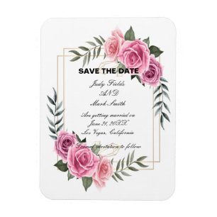 Elegant Geometric Pink Rose Save The Date Magnet