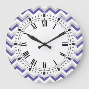 Elegant Geometric Purple Blue Chevron Zigzags Large Clock