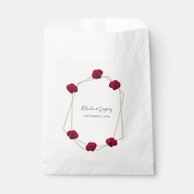 Elegant Geometric Red Rose Wedding Favour Bag (Front)