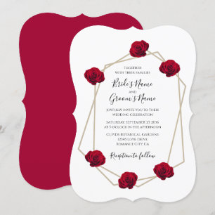 Elegant Geometric Red Rose Wedding Invitations
