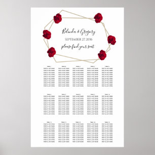 Elegant Geometric Red Rose Wedding Seating Chart