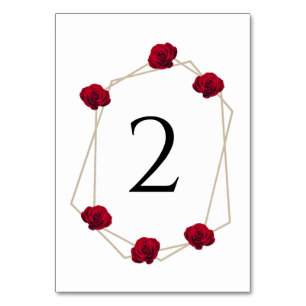 Elegant Geometric Red Rose Wedding Table Number