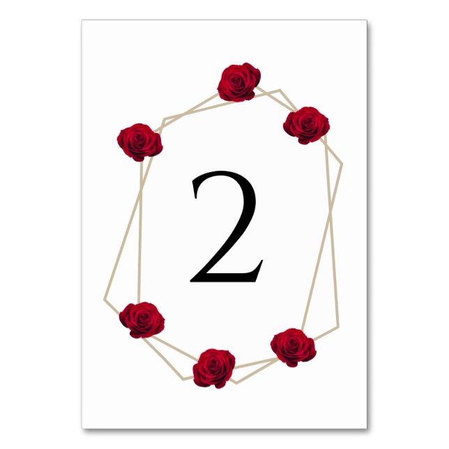 Elegant Geometric Red Rose Wedding Table Number (Front)