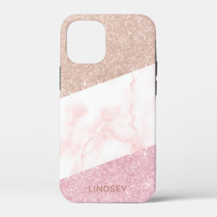 Elegant geometric rose gold glitter marble iPhone 12 mini case