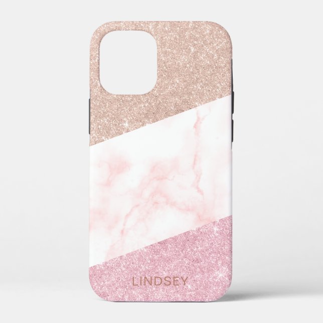 Elegant geometric rose gold glitter marble Case-Mate iPhone case (Back)