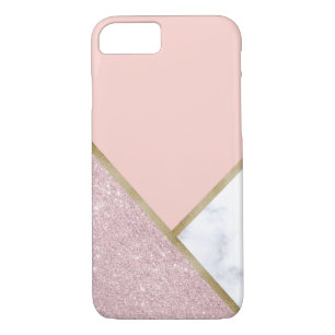 Elegant geometric rose gold glitter white marble iPhone 8/7 case