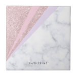 Elegant geometric rose gold glitter white marble ceramic tile<br><div class="desc">Girly and stylish geometric design featuring faux rose gold glitter,  white marble,  pink and purple.</div>