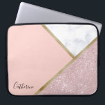 Elegant geometric rose gold glitter white marble laptop sleeve<br><div class="desc">Stylish geometric design featuring faux rose gold glitter,  gold and white marble.</div>