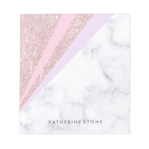 Elegant geometric rose gold glitter white marble notepad