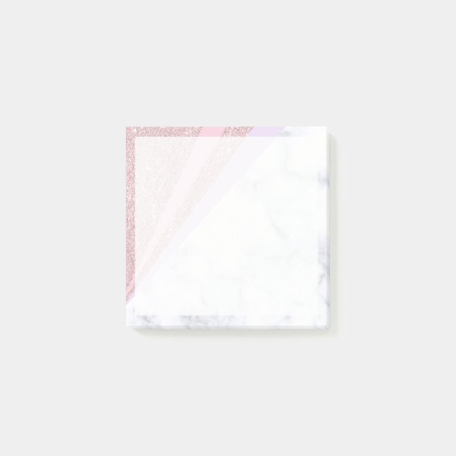 Elegant geometric rose gold glitter white marble post-it notes (Front)