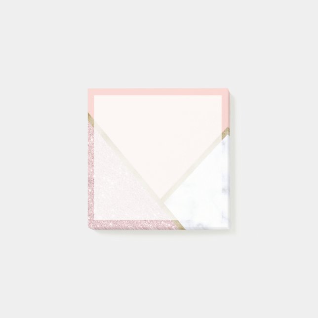 Elegant geometric rose gold glitter white marble post-it notes (Front)
