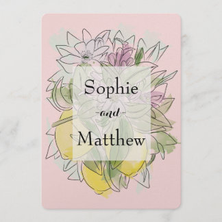 Elegant Geometric Rustic Greenery lemon Pink Invitation