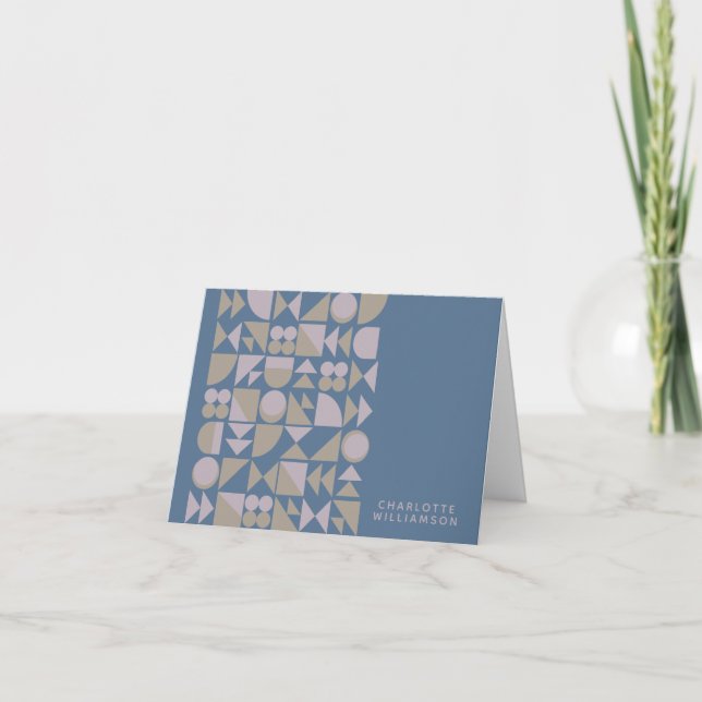 Elegant Geometric Shapes Dusty Blue Personalised Note Card (Front)
